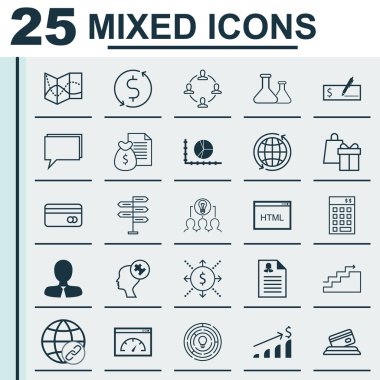 25 Evrensel Simge Raporu, Banka Ödemesi, Plastik Kart ve daha fazlası. Alışveriş, İşbirliği, Yatırım Simgeleri dahil Vektör Simgesi Seti.