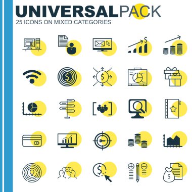 Circle Graph, Başarılı Yatırım, Rapor Ve Diğer Konular Üzerine 25 Evrensel Simgeler Ayarlayın. Karar Verme, Yönetim Kurulu, Fırsat Simgeleri Dahil Vektör Simge Seti.