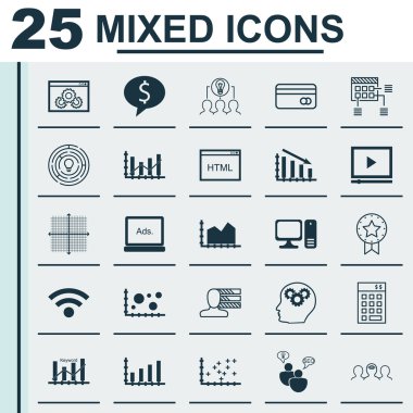 Çizim Diyagramı, Karşılaştırma, Kablosuz Ve Daha Fazla Konu Üzerine 25 Evrensel Simgeler Ayarlayın. Kişisel Beceriler, Karşılaştırma, Anahtar Kelime Optimizasyonu Simgeleri Dahil Vektör Simge Seti.