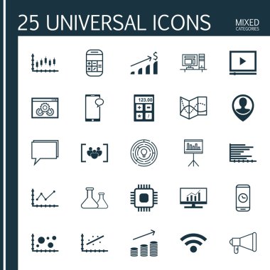 Web Sitesi Performansı, Yenilik, Finansal Ve Daha Fazla Konu Üzerine 25 Evrensel Simgeler Ayarlayın. Vektör Simge Seti Kimyasal, Finansal, Bilgisayar Simgeleri Dahil.