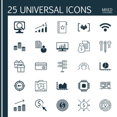 Set 25 Evrensel Simgeler Başarılı Yatırım, Rapor, Para Ve Daha Fazla Konular. Vektör Simge Seti Anket Dahil, Plastik Kart, Başarılı Yatırım Simgeleri.