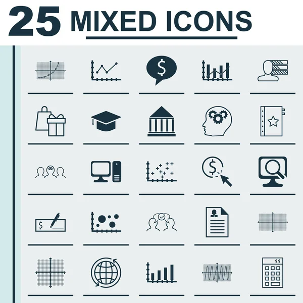 Dizüstü Bilgisayar, Yatırım, Kare Diyagram ve Daha Fazla Konu Üzerinde 25 Evrensel Simgeler Ayarlayın. Karşılaştırma Dahil Vektör Simge Seti, Eğitim Merkezi, Grafikiz Simgeleri.