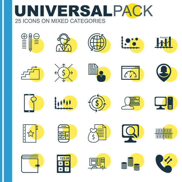 Conjunto de 25 iconos universales sobre datos celulares, velocidad de carga, cálculo y más temas. Conjunto de iconos vectoriales que incluye computadora portátil, informe, iconos de empleados de clavija . — Archivo Imágenes Vectoriales