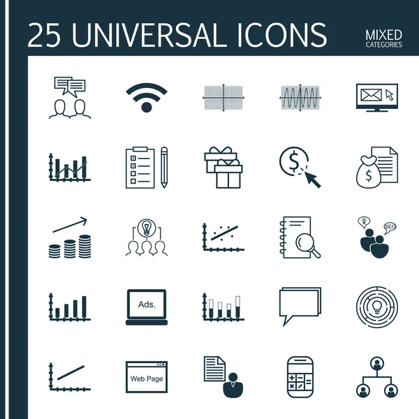 Ağaç Yapısı, Hesaplama, Mevcut Ve Daha Fazla Konu Üzerine 25 Evrensel Simgeler Kümesi. Konferans Dahil Vektör Simge Seti, Yükseltme Diyagramı, Tartışma Simgeleri.