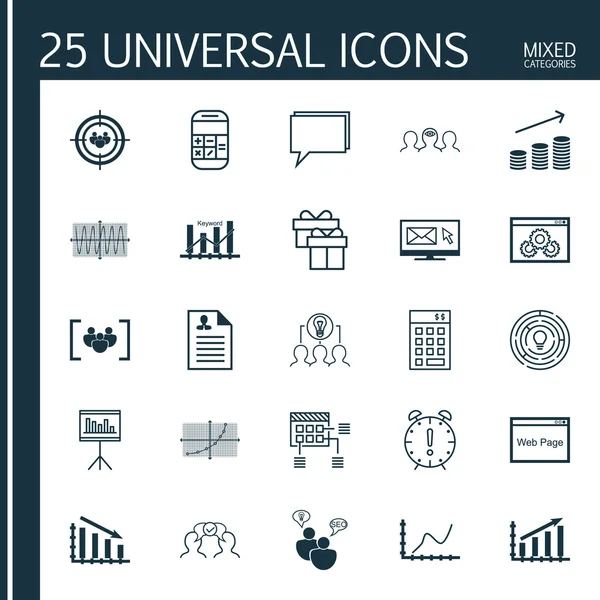 Set 25 Evrensel Simgeler Mevcut, Başarısız Grafik, Konferans Ve Daha Fazla Konu. Web Sitesi Performansı, Web Sitesi, Başarısız Grafik Simgeleri Dahil Vektör Simge Seti.