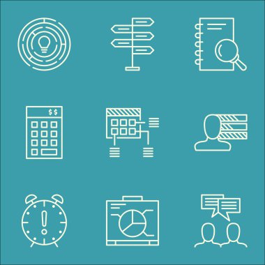 Yatırım, Kişisel Beceri ve zaman yönetimi konuları üzerinde proje yönetimi simgeler kümesi. Düzenlenebilir vektör çizim. Finans, sunum ve defter vektör simgeler içerir.