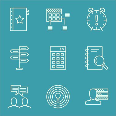 Yenilik, tartışma ve fırsat konularda proje yönetimi simgeler kümesi. Düzenlenebilir vektör çizim. Garanti, beceri ve Kişilik vektör simgeler içerir.