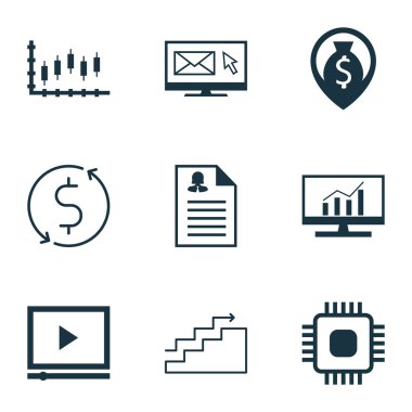 Havaalanı, reklam ve proje yönetimi konuları için 9 evrensel düzenlenebilir simgeler kümesi. Borsa, Pazar araştırması, Chip ve daha fazlası gibi simgeleri içerir.