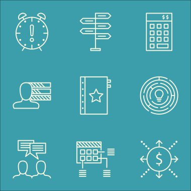 Garanti, yatırım ve kişisel becerileri konularda proje yönetimi simgeler kümesi. Düzenlenebilir vektör çizim. Becerileri, Kişilik ve bütçe vektör simgeler içerir.