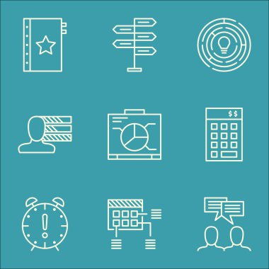 Tartışma, yenilik ve yönetim kurulu konularda proje yönetimi simgeler kümesi. Düzenlenebilir vektör çizim. Grafik, çatal ve tartışma vektör simgeler içerir.