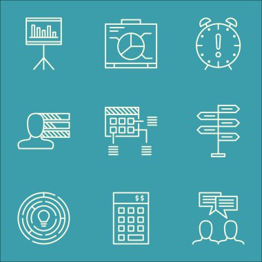 Zamanlama, fırsat ve sunum konularda proje yönetimi simgeler kümesi. Düzenlenebilir vektör çizim. Kişisel, içerir becerileri ve proje vektör simgeleri.