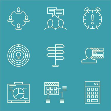 İşbirliği, zamanlama ve kişisel becerileri konularda proje yönetimi simgeler kümesi. Düzenlenebilir vektör çizim. Takım çalışması, içerir Kişilik ve tarihi vektör simgeleri.