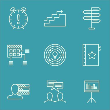 Zaman yönetimi, kişisel becerileri ve fırsat konularda proje yönetimi simgeler kümesi. Düzenlenebilir vektör çizim. Büyüme, içerir istatistik ve proje vektör simgeleri.