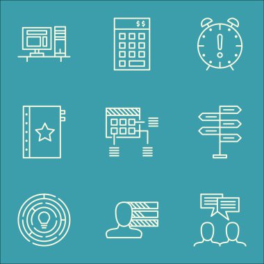 Kişisel becerileri, yatırım ve zamanlama konularda proje yönetimi simgeler kümesi. Düzenlenebilir vektör çizim. Kişilik, zaman ve yönetim vektör simgeler içerir.