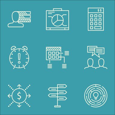 Tartışma, kişisel becerileri ve yatırım konularda proje yönetimi simgeler kümesi. Düzenlenebilir vektör çizim. Para, içerir tartışma ve takım vektör simgeleri.