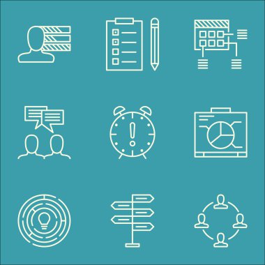 Fırsat, İşbirliği Ve Tartışma Konuları Üzerine Proje Yönetimi Simgeleri Ayarlayın. Değiştirilebilir Vektör Çizimi. Tarih, Son Tarih ve Takım Çalışması Vektör Simgelerini Içerir.