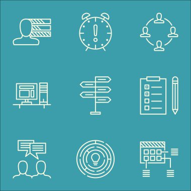 Fırsat, Tartışma ve Yenilik Konuları Üzerine Proje Yönetimi Simgeleri Ayarlayın. Değiştirilebilir Vektör Çizimi. Plan, Liste Ve Çatal Vektör Simgelerini Içerir.