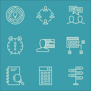 Proje Yönetimi Simgeleri Tartışma, Yatırım Ve Zamanlama Konuları ayarlayın. Değiştirilebilir Vektör Çizimi. Analiz, Zaman Ve Toplantı Vektör Simgeleri içerir.