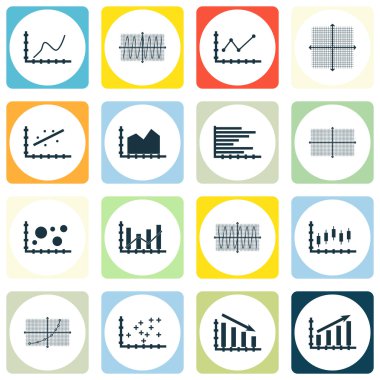 Grafikler, diyagramlar ve istatistik simgeler kümesi. Premium Kalite simgesi derleme. Simgeler, Web, uygulama ve kullanıcı arabirimi tasarımı için kullanılabilir. Vektör çizim, Eps10.