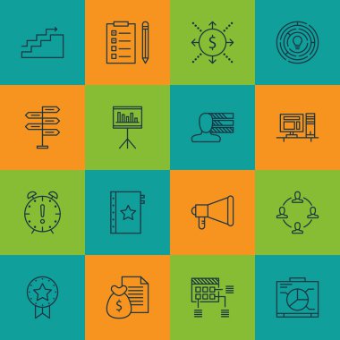 Gemide, sunum ve fırsat konular proje yönetimi simgeler kümesi. Düzenlenebilir vektör çizim. Para, son tarih ve vektör simgeler beyin fırtınası içerir.