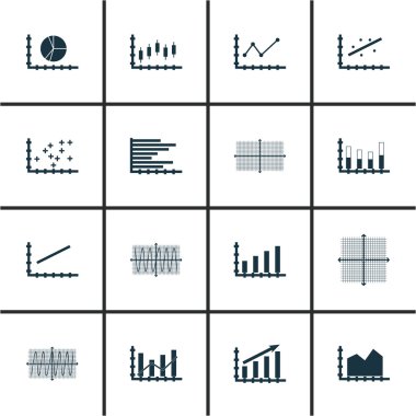 Grafikler, diyagramlar ve istatistik simgeler kümesi. Premium Kalite simgesi derleme. Simgeler, Web, uygulama ve kullanıcı arabirimi tasarımı için kullanılabilir. Vektör çizim, Eps10.