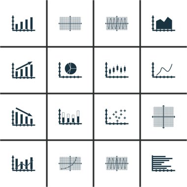 Grafikler, diyagramlar ve istatistik simgeler kümesi. Premium Kalite simgesi derleme. Simgeler, Web, uygulama ve kullanıcı arabirimi tasarımı için kullanılabilir. Vektör çizim, Eps10.