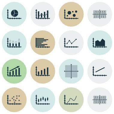 Grafikler, diyagramlar ve istatistik simgeler kümesi. Premium Kalite simgesi derleme. Simgeler, Web, uygulama ve kullanıcı arabirimi tasarımı için kullanılabilir. Vektör çizim, Eps10.