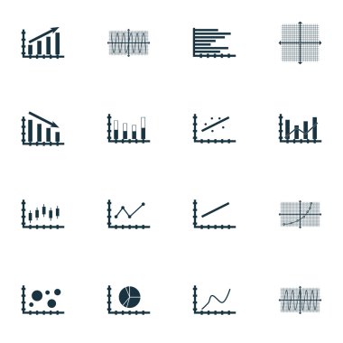 Grafikler, diyagramlar ve istatistik simgeler kümesi. Premium Kalite simgesi derleme. Simgeler, Web, uygulama ve kullanıcı arabirimi tasarımı için kullanılabilir. Vektör çizim, Eps10.