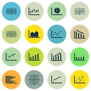 Grafikler, diyagramlar ve istatistik simgeler kümesi. Premium Kalite simgesi derleme. Simgeler, Web, uygulama ve kullanıcı arabirimi tasarımı için kullanılabilir. Vektör çizim, Eps10.