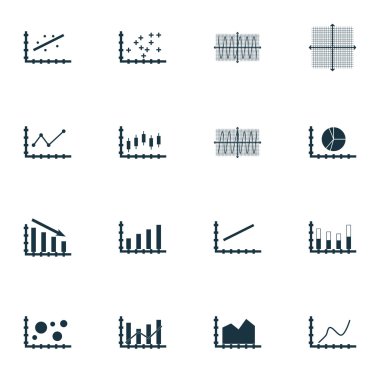 Grafikler, diyagramlar ve istatistik simgeler kümesi. Premium Kalite simgesi derleme. Simgeler, Web, uygulama ve kullanıcı arabirimi tasarımı için kullanılabilir. Vektör çizim, Eps10.