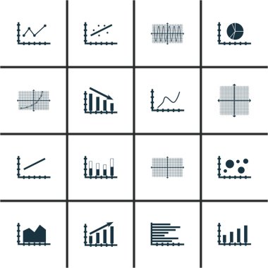 Grafikler, diyagramlar ve istatistik simgeler kümesi. Premium Kalite simgesi derleme. Simgeler, Web, uygulama ve kullanıcı arabirimi tasarımı için kullanılabilir. Vektör çizim, Eps10.