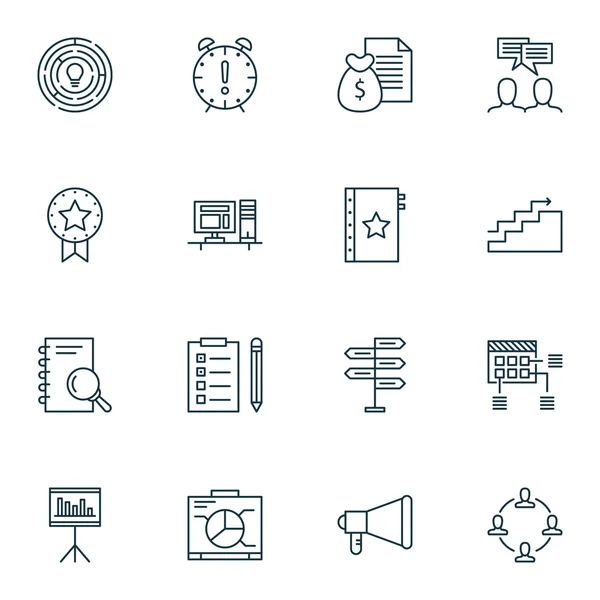 Conjunto de iconos de gestión de proyectos sobre gestión del tiempo, anuncios y temas de recordatorio. Ilustración vectorial editable. Incluye lluvia de ideas, gestión y iconos de vectores de oficina . — Vector de stock