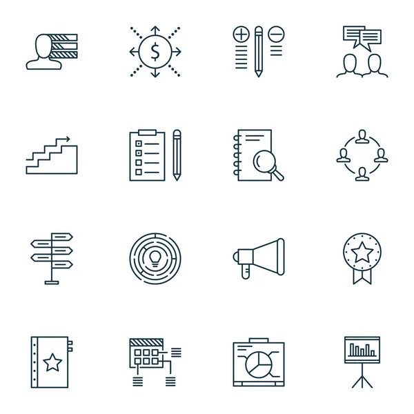 Set van Project Management iconen op aankondigingen, analyse en geld onderwerpen. Bewerkbare vector illustratie. Inclusief idea, cash en Brainstorm vector iconen. — Stockvector