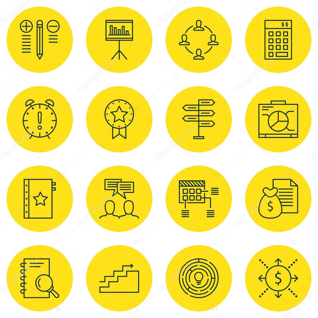 Set Of Project Management Icons On Present Badge, Growth And Time Management Topics. Editable Vector Illustration. Includes Goal, Statistics And Plan Vector Icons.