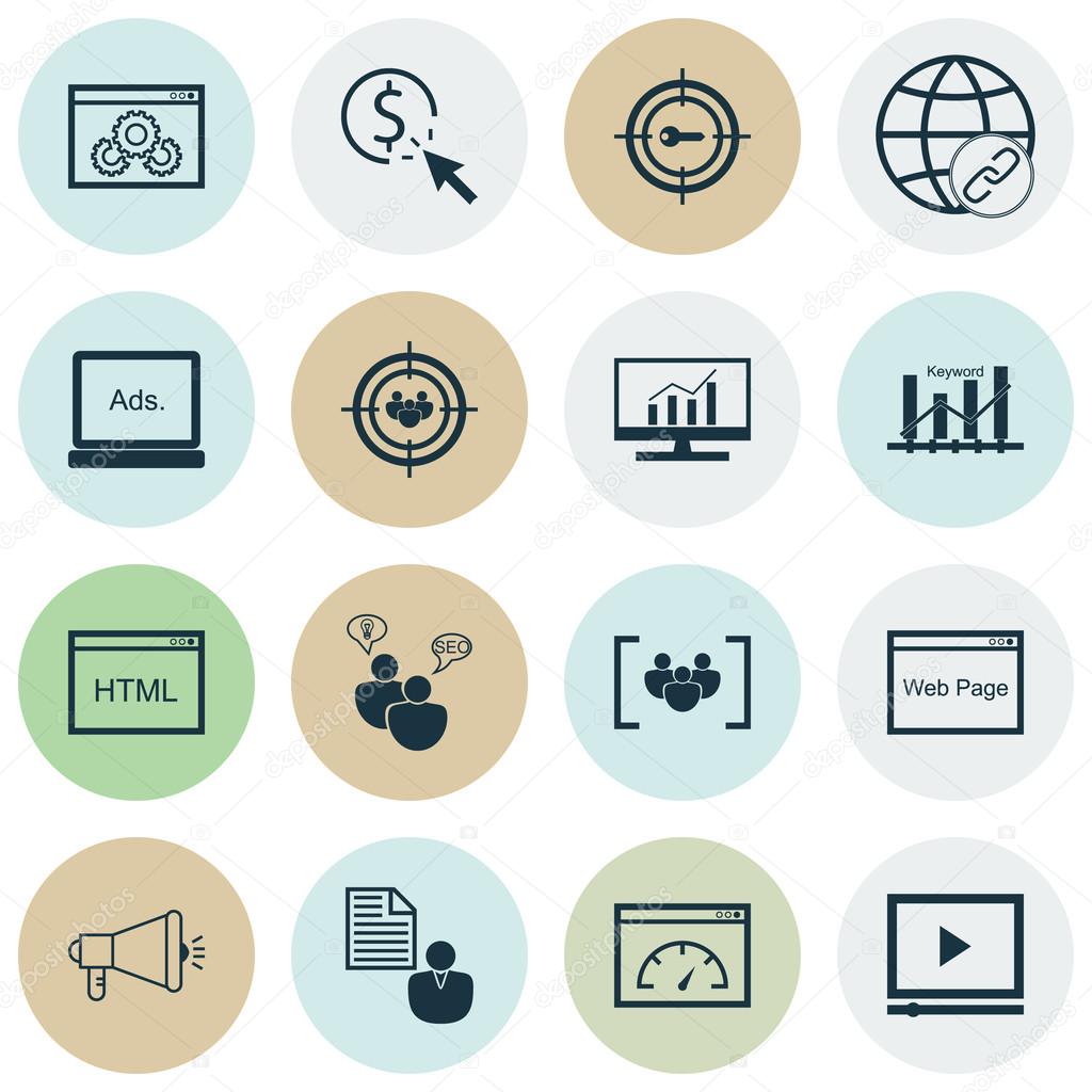 Set Of Marketing Icons On Coding, Market Research And Keyword Optimisation Topics. Editable Vector Illustration. Includes Ranking, Research And Client Vector Icons.