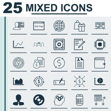 Reklam, Bilgisayar Donanım ve İş Yönetimi Konular için 25 Evrensel Editable Simgeler Ayarlayın. Para, Bilgisayar, Banka Ödemesi Ve Daha Fazlası Gibi Simgeleri Içerir.