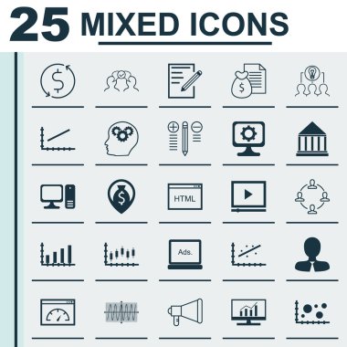 Reklam, İnsan Kaynakları ve Bilgisayar Donanım Konular için 25 Evrensel Editable Simgeler Ayarlayın. İşbirlikçi Çözüm, Para Navigasyonu, Dijital Medya Ve Daha Fazlası Gibi Simgeler Içerir.