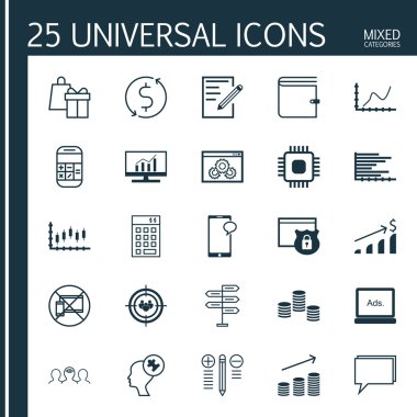 İnsan Kaynakları, Pazarlama ve Bilgisayar Donanım Konular için 25 Evrensel Editable Simgeler Kümesi. Fırsat, Çubuklar Grafiği, Güvenlik ve Daha Fazlası Gibi Simgeleri Içerir.