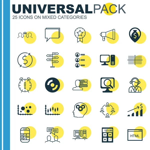 Conjunto de 25 iconos editables universales para temas de recursos humanos, educación y marketing. Incluye iconos tales como financiero, CD en blanco, comparación y más . — Archivo Imágenes Vectoriales