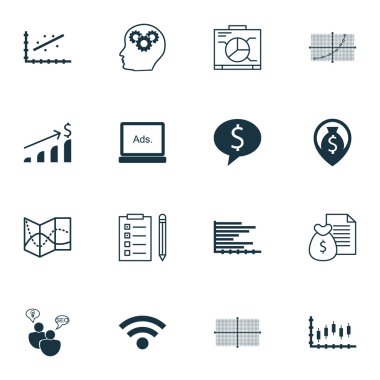 16 evrensel düzenlenebilir simgeler kümesi Seo, istatistik ve Havaalanı konular için. Analytics, kare diyagramı, rapor ve daha fazlası gibi simgeleri içerir.