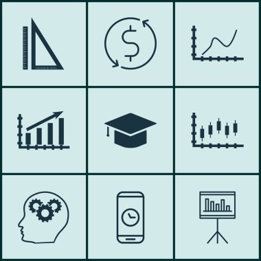 Proje Yönetimi, Reklam cılık ve Eğitim Konuları için 9 Evrensel Editable Simgeler Kümesi. Borsa, Para Trasnfer, Arama Süresi Ve Daha Fazlası Gibi Simgeler Içerir.