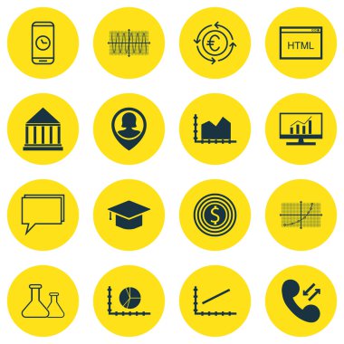 Eğitim, Pazarlama ve İnsan Kaynakları Konuları için 16 Evrensel Editable Simgeler Set. Para Birimi Geri Dönüşümü, Daire Grafiği, Sıra ve Daha Fazlası Gibi Simgeleri Içerir.