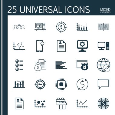 Proje Yönetimi, İstatistik ve Seyahat Konuları için 25 Evrensel Editable Simgeler Kümesi. Masaüstü Bilgisayar, Karşılaştırma, Kadın Uygulaması ve Daha Fazlası Gibi Simgeler Içerir.