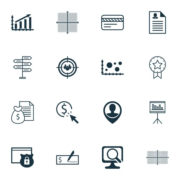 Conjunto de 16 iconos editables universales para temas de estadística, gestión de proyectos y recursos humanos. Incluye iconos tales como informe, oportunidad, diagrama cuadrado y más . — Vector de stock