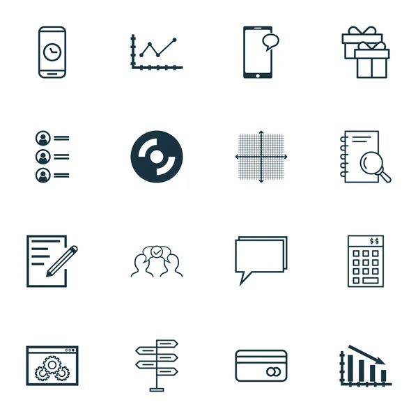 Conjunto de 16 iconos editables universales para gestión empresarial, aeropuerto y temas de SEO. Incluye iconos como solicitantes de empleo, rejilla gráfica, tarjeta de plástico y más . — Vector de stock