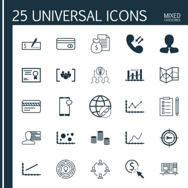 Pazarlama, İşletme Yönetimi ve İstatistik Konuları için 25 Evrensel Editable Simgeler Kümesi. Değişiklikler Grafiği, Anahtar Kelime Optimizasyonu, Bilgisayar ve Daha Fazlası Gibi Simgeleri Içerir.