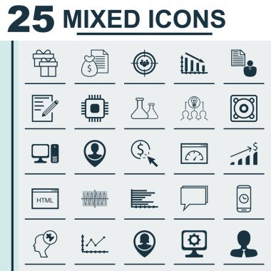 Pazarlama, Eğitim ve İş Yönetimi Konuları için 25 Evrensel Editable Simgeler Set. Ppc, Müzik, Pin Çalışan Ve Daha Fazlası Gibi Simgeler Içerir.
