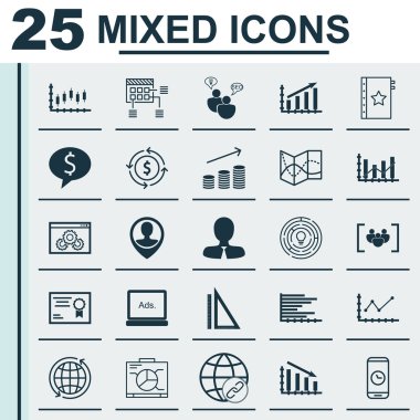İstatistik, Seyahat ve Proje Yönetimi Konuları için 25 Evrensel Editable Simgeler Kümesi. Seo Brainstorm, Çalışan Konumu, İş Anlaşması Ve Daha Fazlası Gibi Simgeler Içerir.
