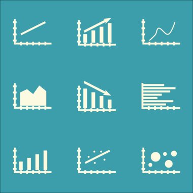 Grafikler, diyagramlar ve istatistik simgeler kümesi. Premium Kalite simgesi derleme. Simgeler, Web, uygulama ve kullanıcı arabirimi tasarımı için kullanılabilir. Vektör çizim, Eps10.