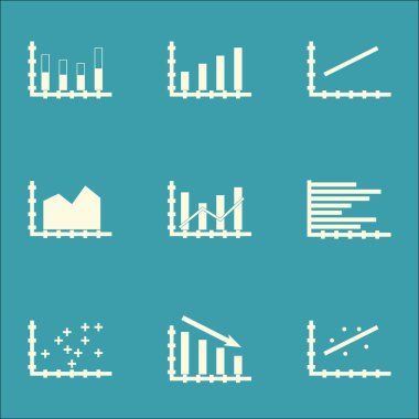 Grafikler, diyagramlar ve istatistik simgeler kümesi. Premium Kalite simgesi derleme. Simgeler, Web, uygulama ve kullanıcı arabirimi tasarımı için kullanılabilir. Vektör çizim, Eps10.